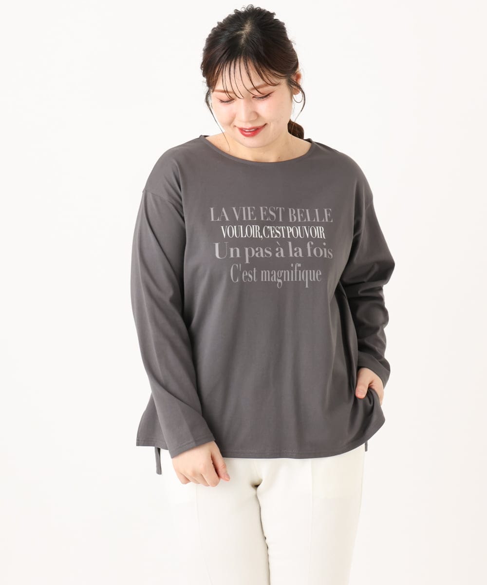 OLKLA23059 eur3(エウルキューブ) 【大きいサイズ】ロゴプリント長袖Tシャツ ダークグレー(93)