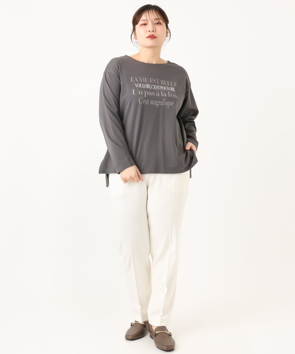 OLKLA23059 eur3(エウルキューブ) 【大きいサイズ】ロゴプリント長袖Tシャツ ダークグレー(93)