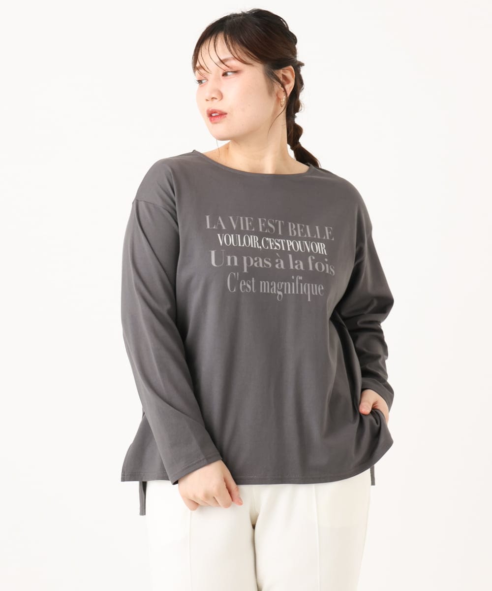 OLKLA23059 eur3(エウルキューブ) 【大きいサイズ】ロゴプリント長袖Tシャツ ダークグレー(93)