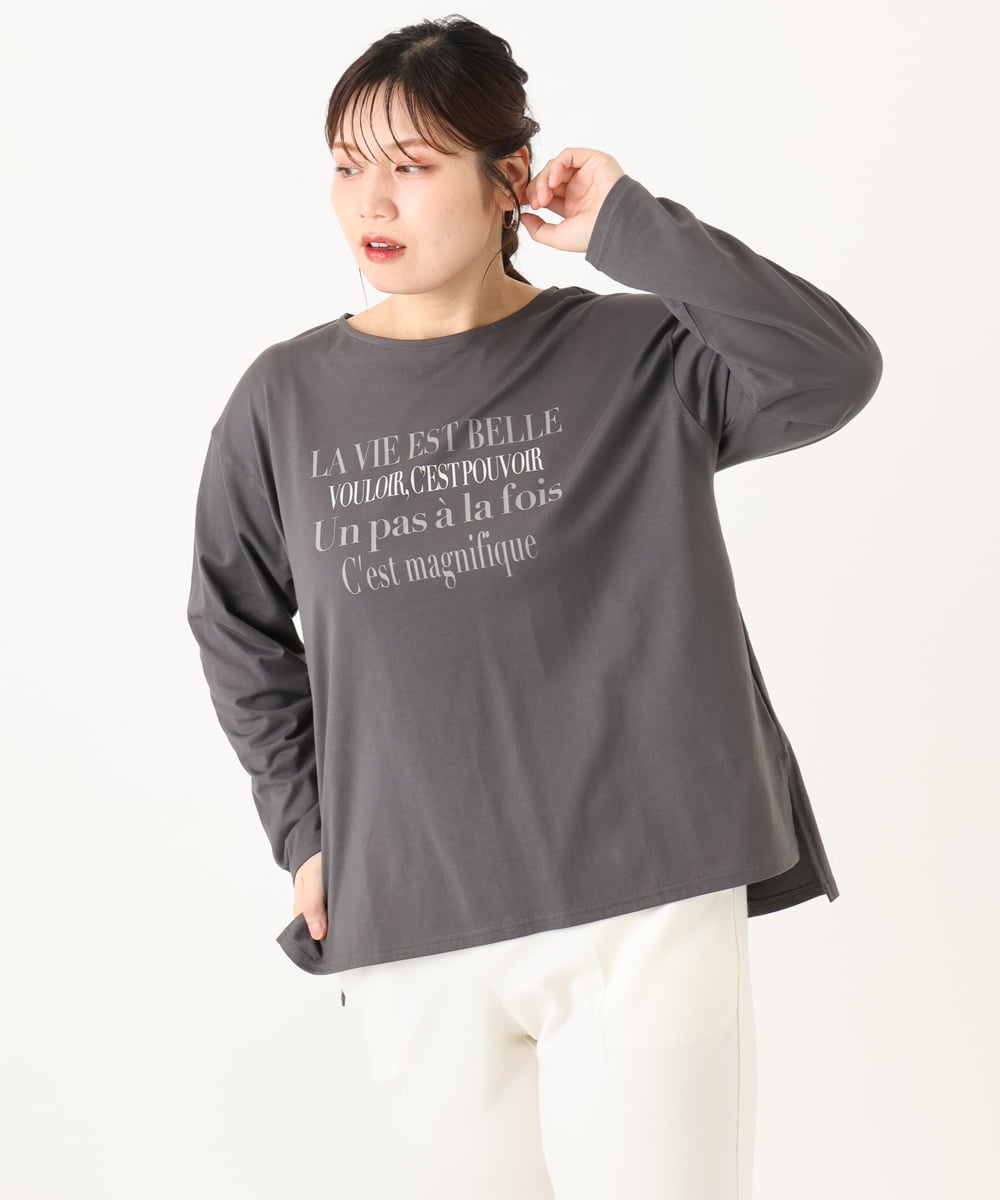 OLKLA23059 eur3(エウルキューブ) 【大きいサイズ】ロゴプリント長袖Tシャツ ダークグレー(93)