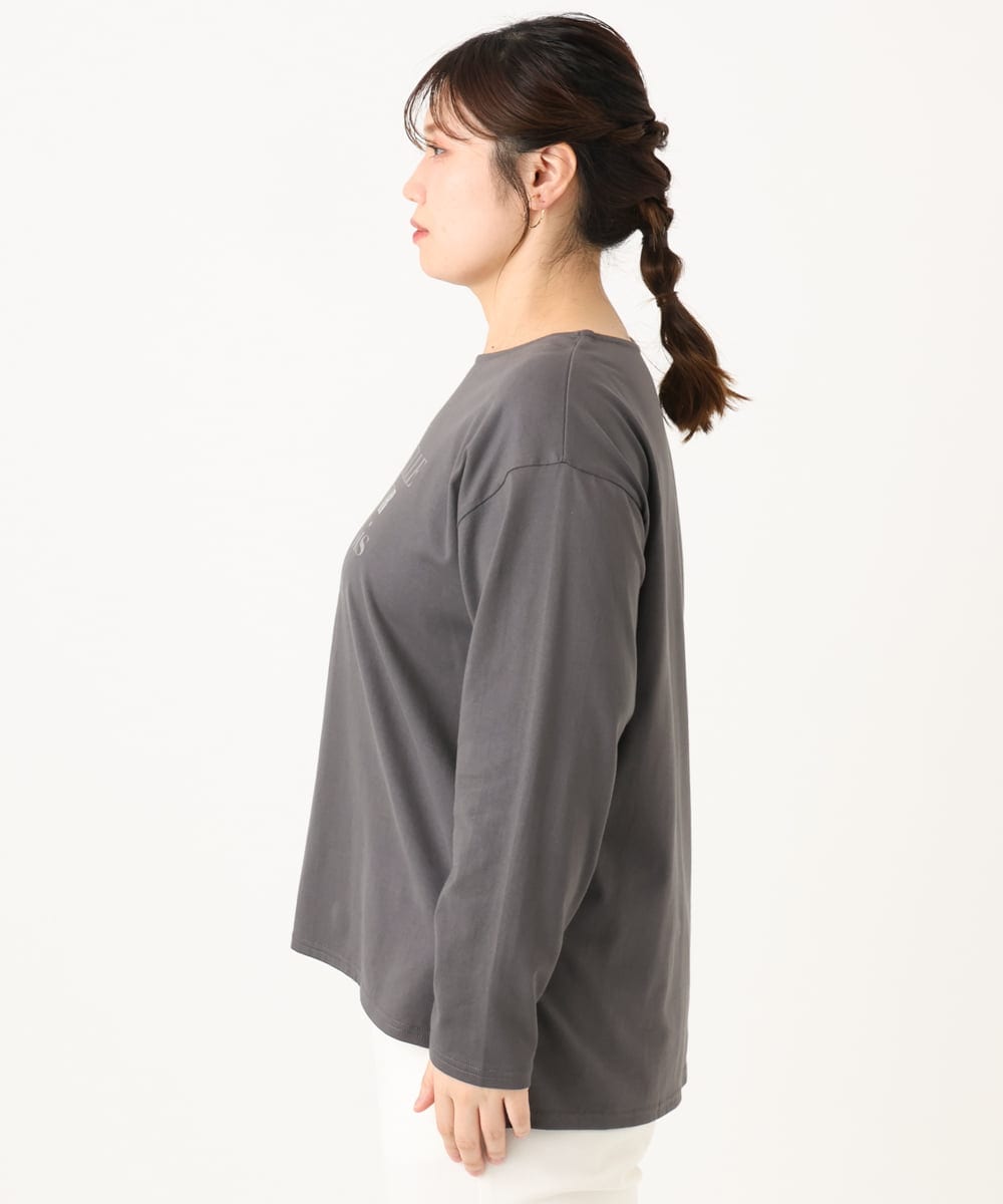 OLKLA23059 eur3(エウルキューブ) 【大きいサイズ】ロゴプリント長袖Tシャツ ダークグレー(93)