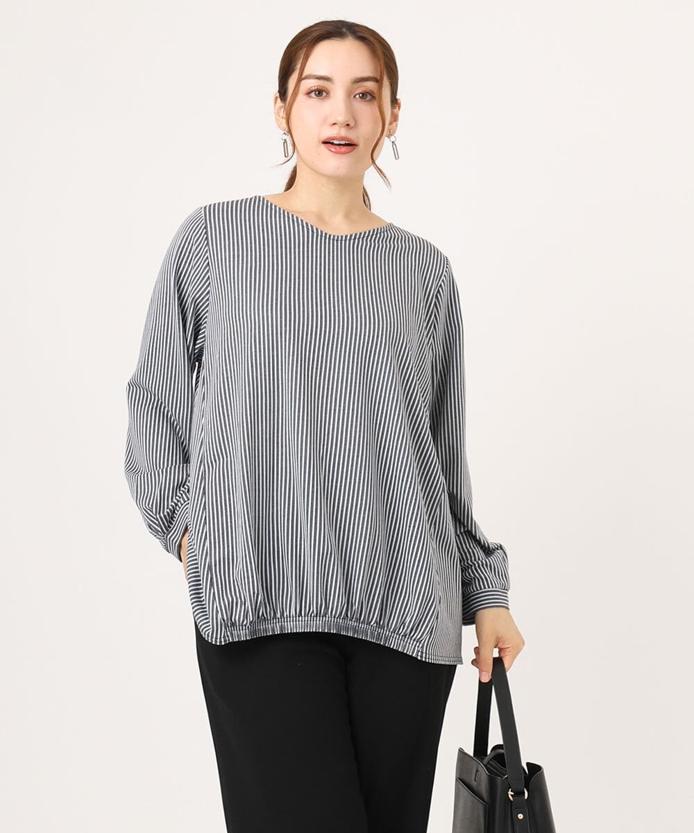 OLKLA26079 eur3(エウルキューブ) 【大きいサイズ】シャンブレーストライプカットソー ネイビー(57)