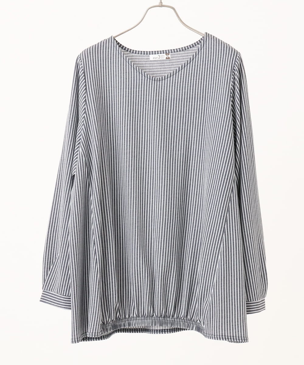 OLKLA26079 eur3(エウルキューブ) 【大きいサイズ】シャンブレーストライプカットソー ネイビー(57)