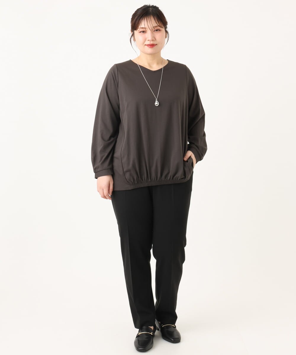 OLKLA26079 eur3(エウルキューブ) 【大きいサイズ】シャンブレーストライプカットソー ダークグレー(93)