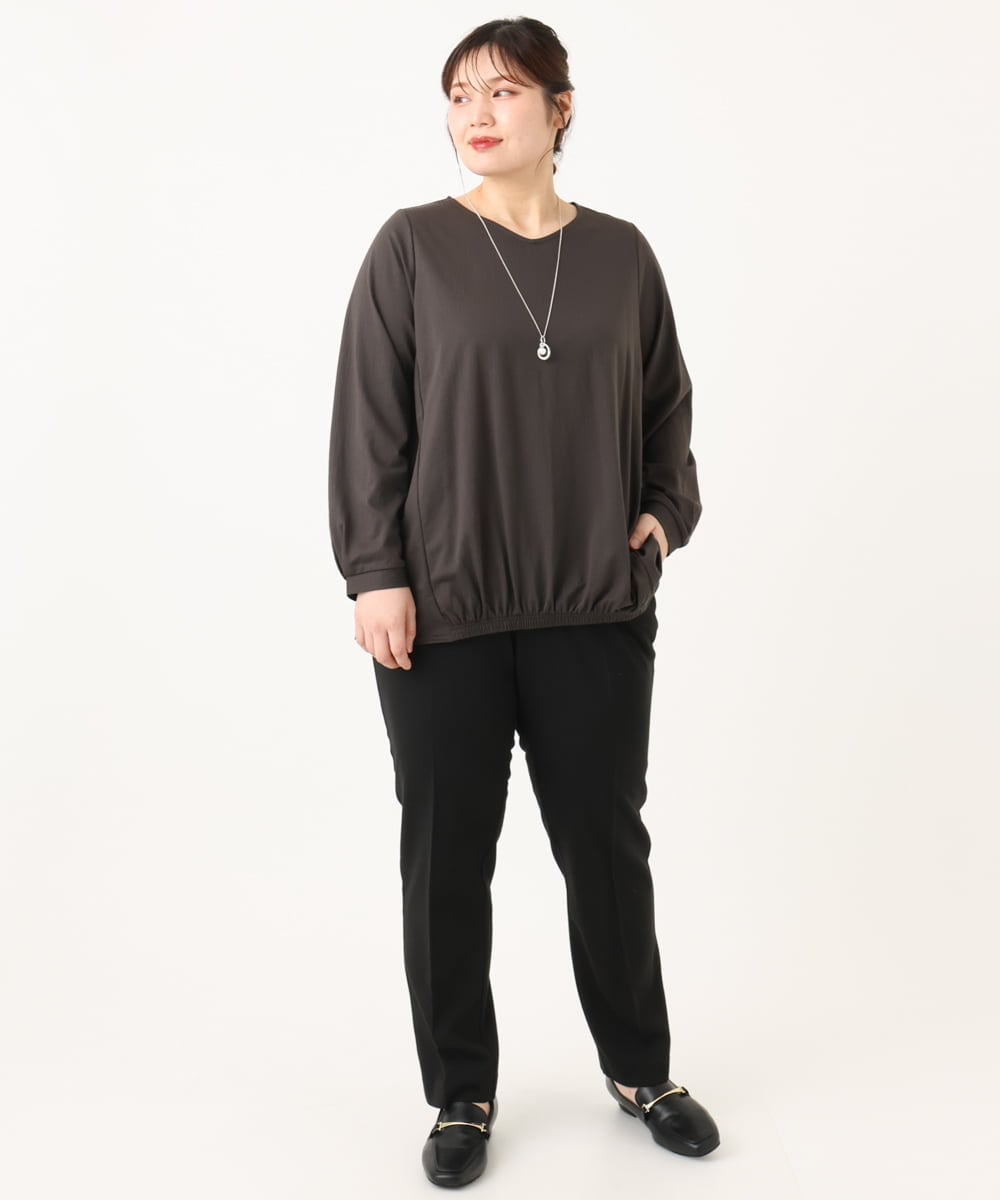 OLKLA26079 eur3(エウルキューブ) 【大きいサイズ】シャンブレーストライプカットソー ダークグレー(93)