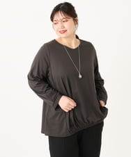 OLKLA26079 eur3(エウルキューブ) 【大きいサイズ】シャンブレーストライプカットソー ダークグレー(93)