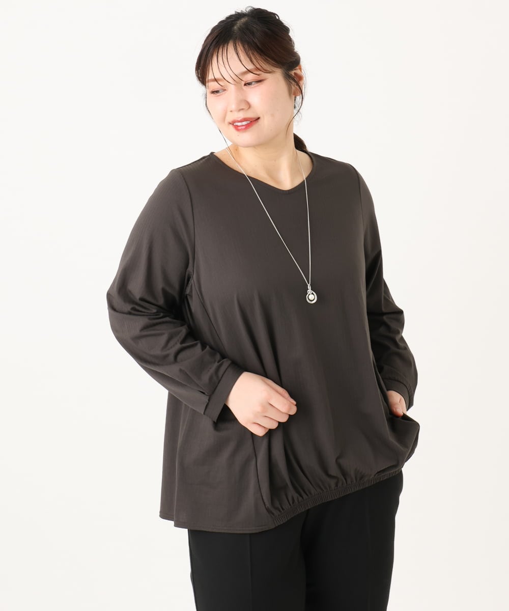 OLKLA26079 eur3(エウルキューブ) 【大きいサイズ】シャンブレーストライプカットソー ダークグレー(93)