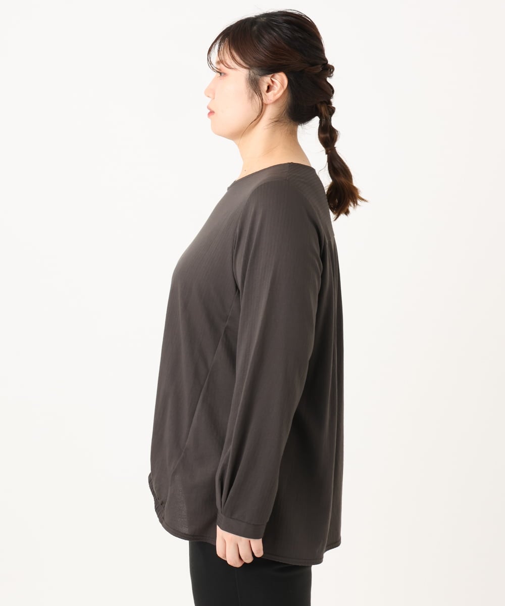 OLKLA26079 eur3(エウルキューブ) 【大きいサイズ】シャンブレーストライプカットソー ダークグレー(93)
