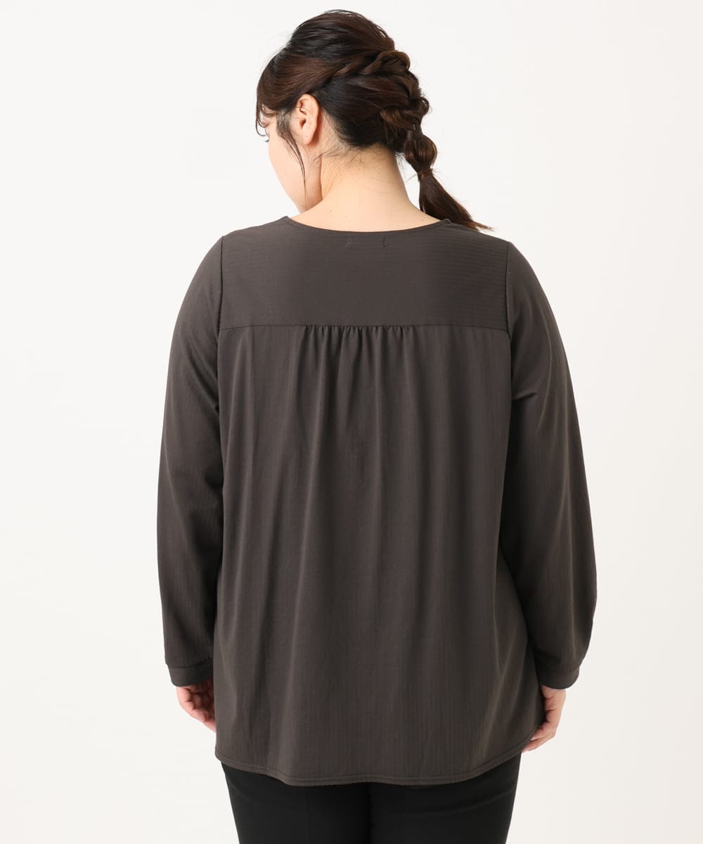 OLKLA26079 eur3(エウルキューブ) 【大きいサイズ】シャンブレーストライプカットソー ダークグレー(93)