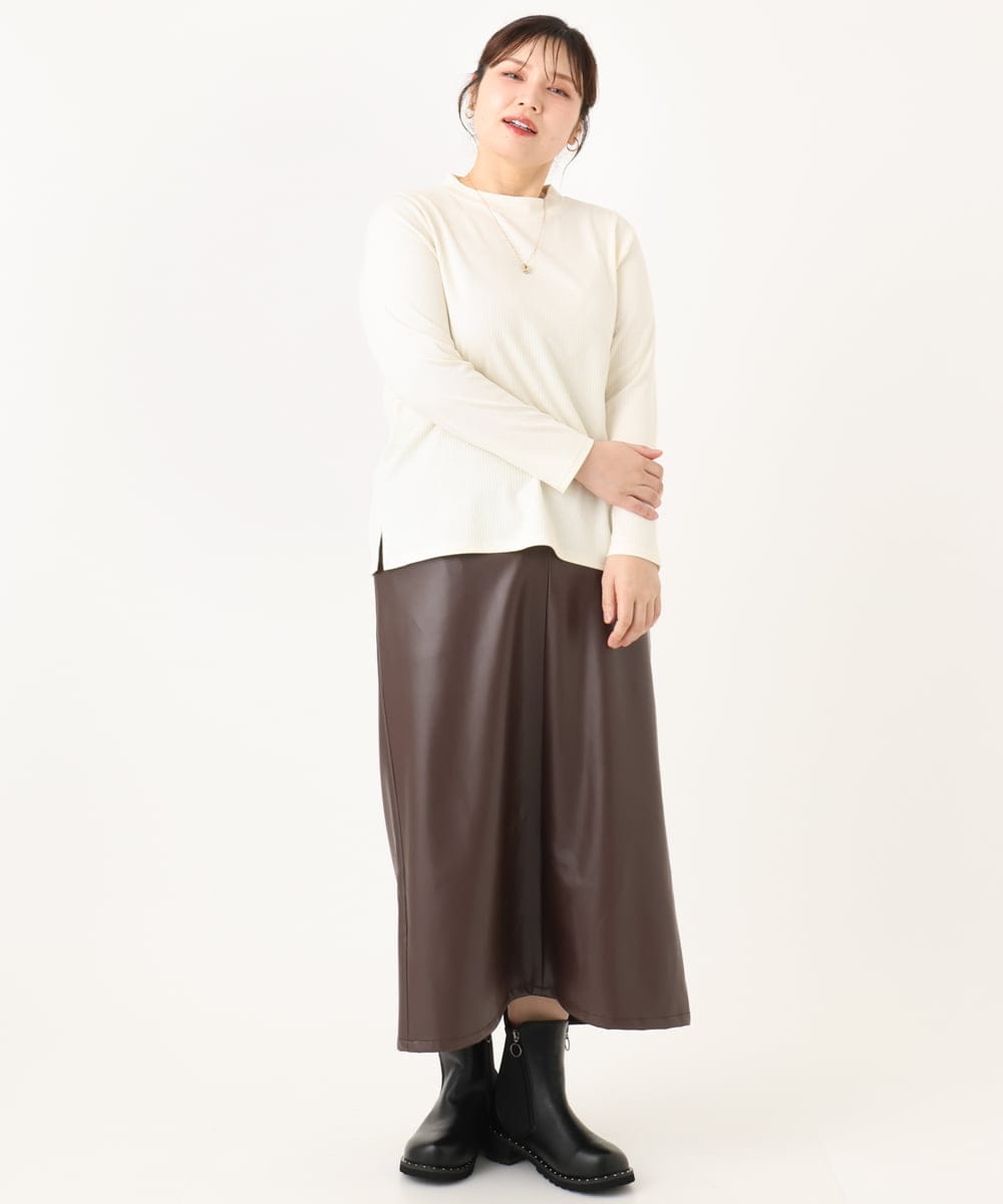 OLKLA28054 eur3(エウルキューブ) 【大きいサイズ】プチハイネックリブカットソー ホワイト(90)
