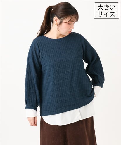 OLKLD19069 eur3 【大きいサイズ】千鳥ジャカードカットソー