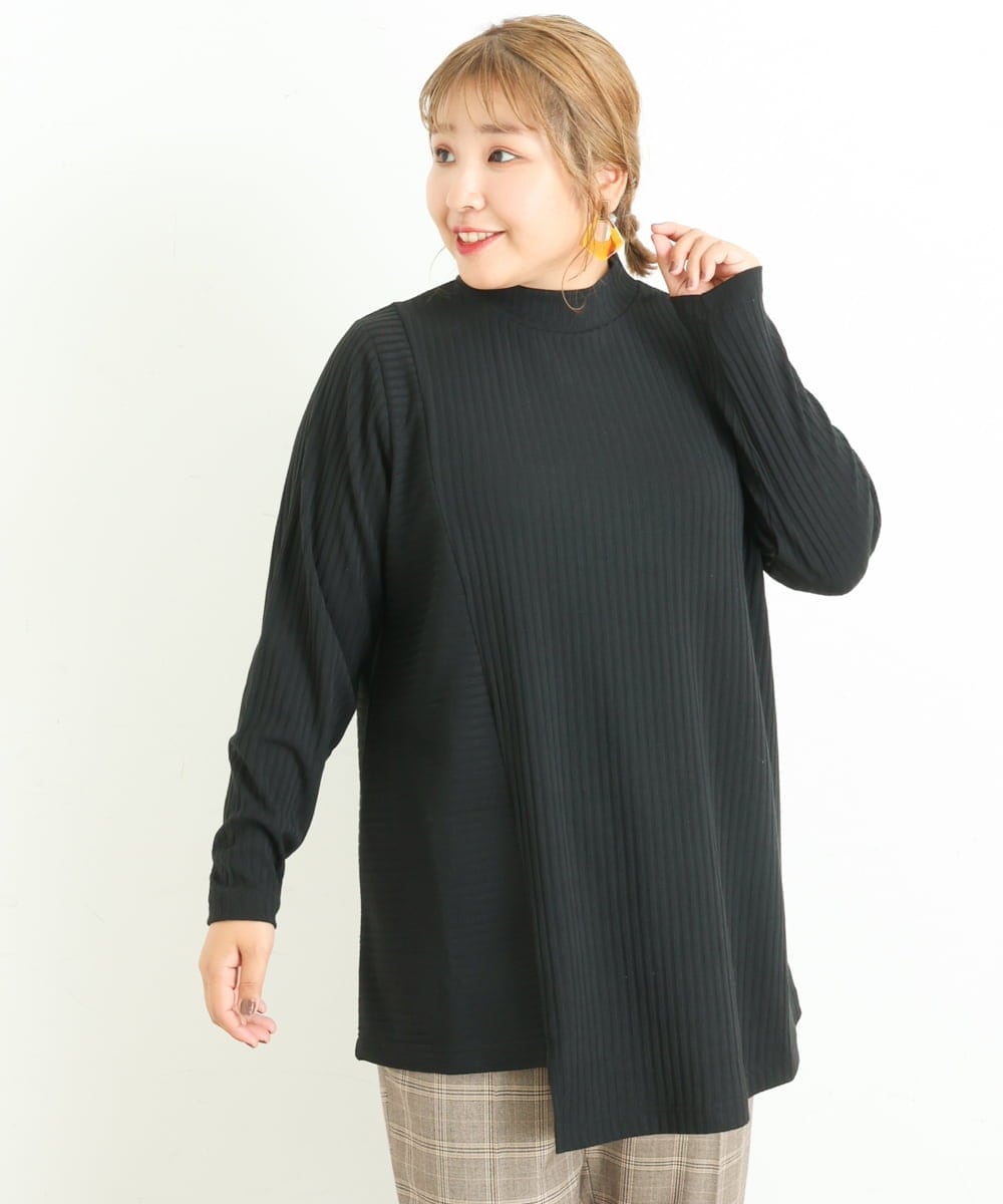 OLKLP07080 eur3(エウルキューブ) 【雑誌掲載】【大きいサイズ/11号サイズあり】リブハイネックチュニック ブラック(94)
