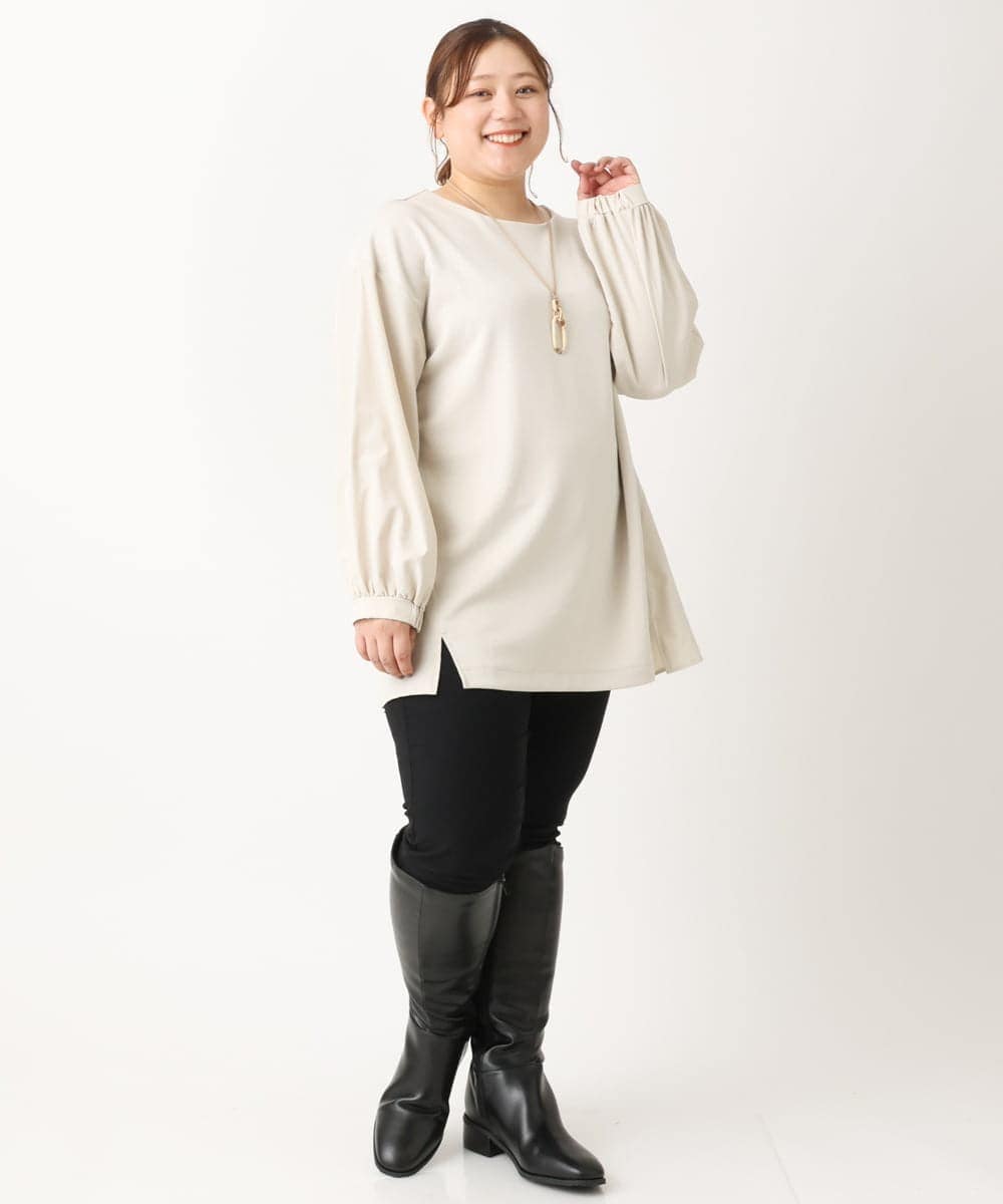 OLKLS22079 eur3(エウルキューブ) 【大きいサイズ】異素材パフスリーブトップス ライトグレー(91)