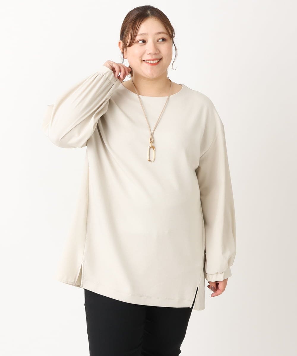 OLKLS22079 eur3(エウルキューブ) 【大きいサイズ】異素材パフスリーブトップス ライトグレー(91)