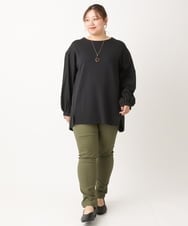 OLKLS22079 eur3(エウルキューブ) 【大きいサイズ】異素材パフスリーブトップス ブラック(94)