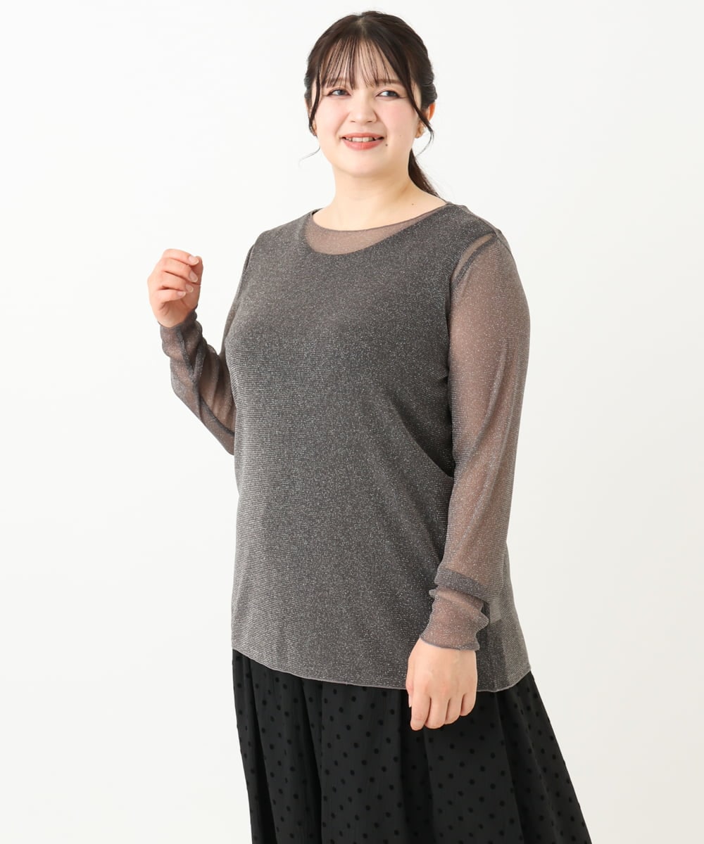 OLKLV19044 eur3(エウルキューブ) 【大きいサイズ】シアーラメカットソー ダークグレー(93)