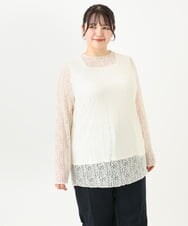 OLKLV21049 eur3(エウルキューブ) 【大きいサイズ】ストレッチレーストップス アイボリー(80)