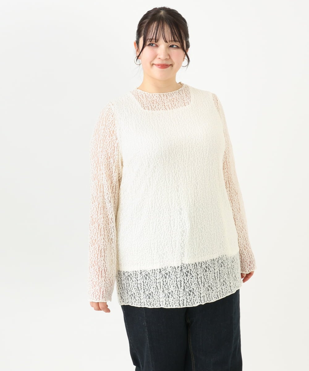 OLKLV21049 eur3(エウルキューブ) 【大きいサイズ】ストレッチレーストップス アイボリー(80)