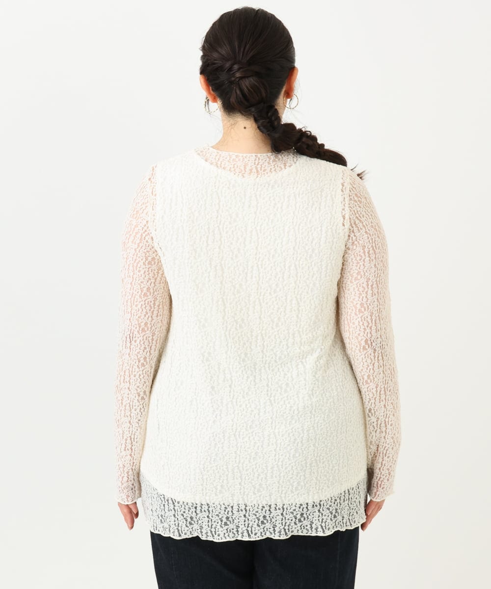 OLKLV21049 eur3(エウルキューブ) 【大きいサイズ】ストレッチレーストップス アイボリー(80)