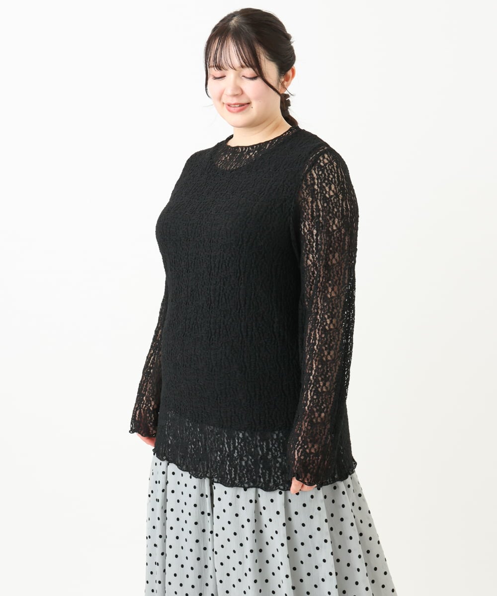 OLKLV21049 eur3(エウルキューブ) 【大きいサイズ】ストレッチレーストップス ブラック(94)