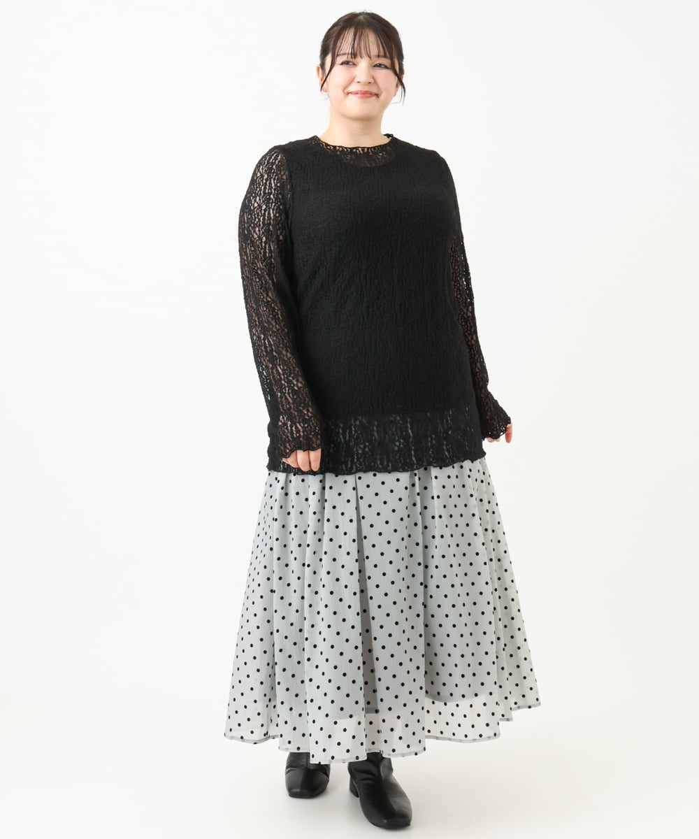 OLKLV21049 eur3(エウルキューブ) 【大きいサイズ】ストレッチレーストップス ブラック(94)