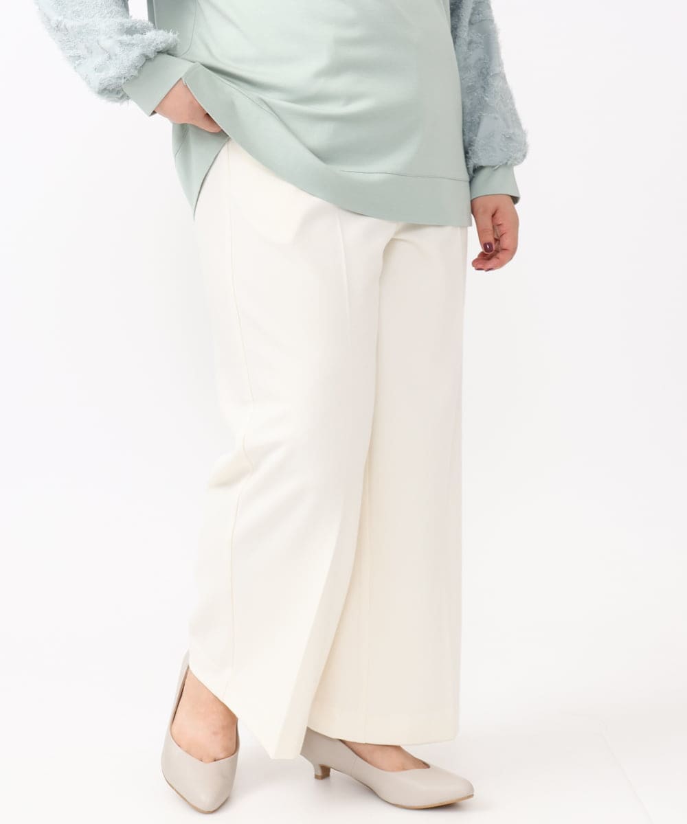 OLLAA15099 eur3(エウルキューブ) 【大きいサイズ】ロイヤルヒートワイドストレートパンツ ホワイト(90)
