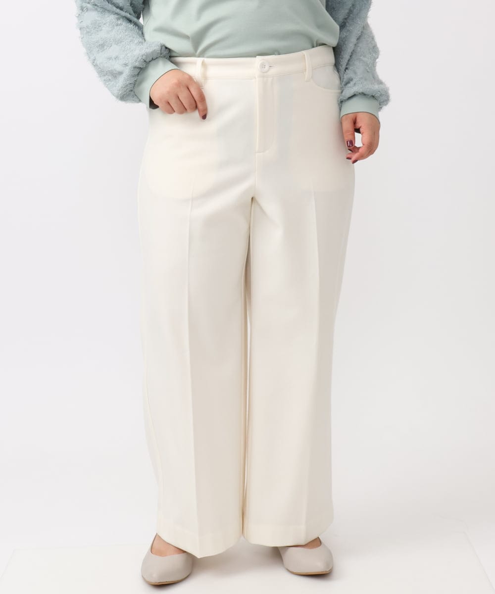 OLLAA15099 eur3(エウルキューブ) 【大きいサイズ】ロイヤルヒートワイドストレートパンツ ホワイト(90)