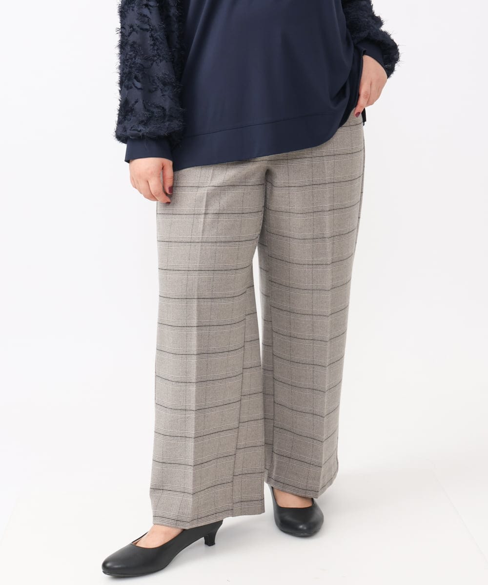 OLLAA15099 eur3(エウルキューブ) 【大きいサイズ】ロイヤルヒートワイドストレートパンツ ライトグレー(91)