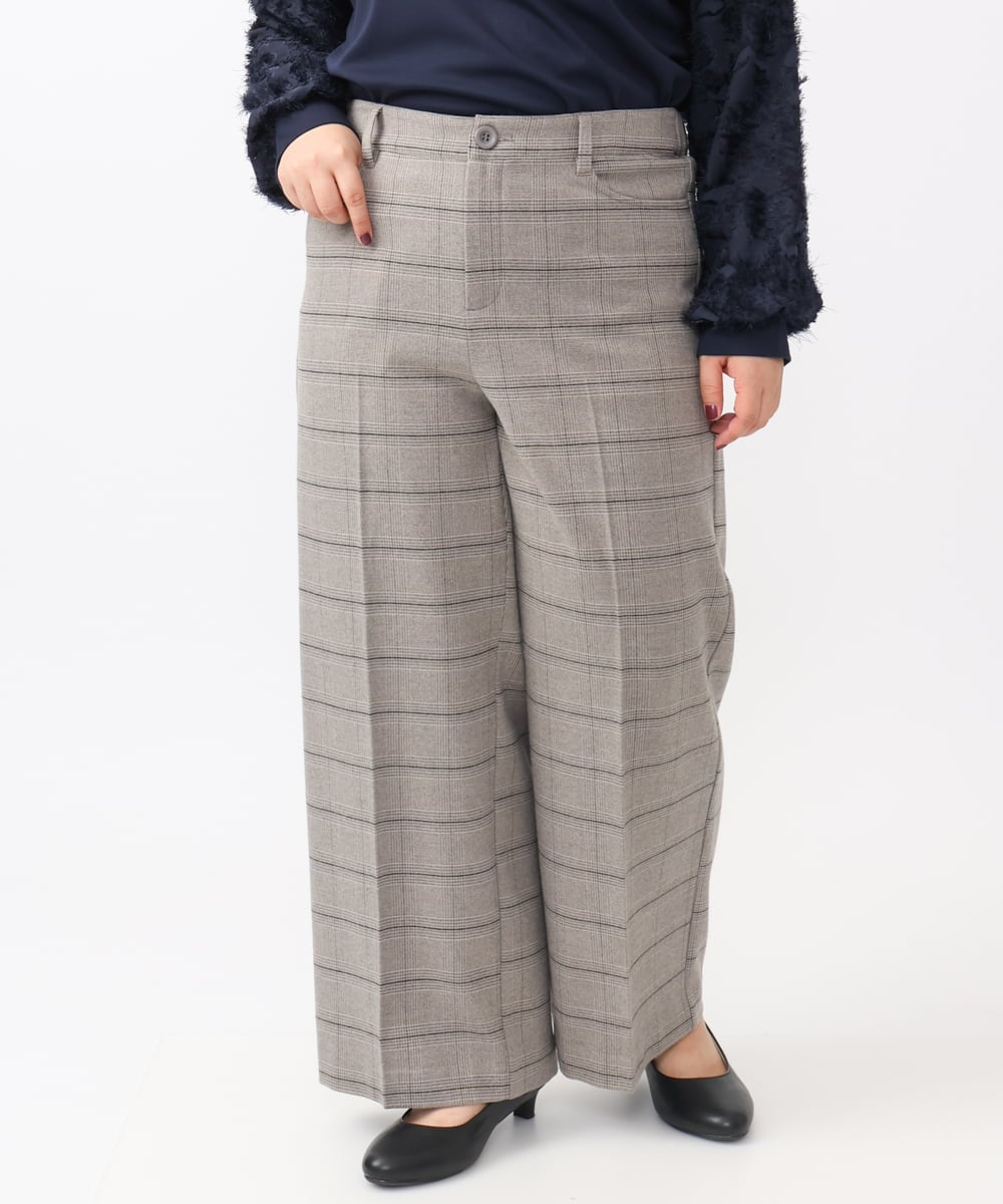 OLLAA15099 eur3(エウルキューブ) 【大きいサイズ】ロイヤルヒートワイドストレートパンツ ライトグレー(91)