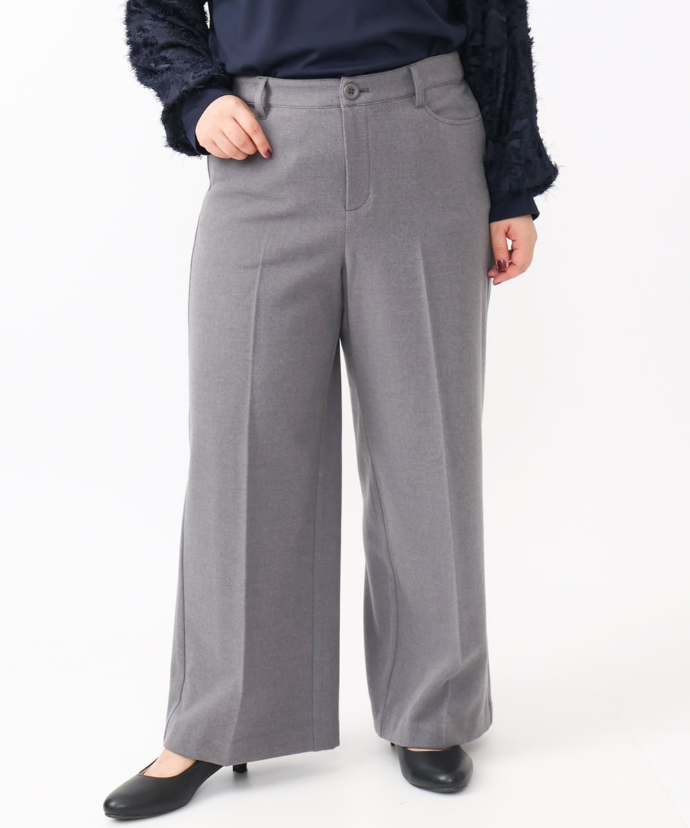 OLLAA15099 eur3(エウルキューブ) 【大きいサイズ】ロイヤルヒートワイドストレートパンツ グレー(92)