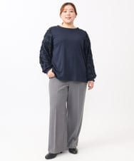 OLLAA15099 eur3(エウルキューブ) 【大きいサイズ】ロイヤルヒートワイドストレートパンツ グレー(92)