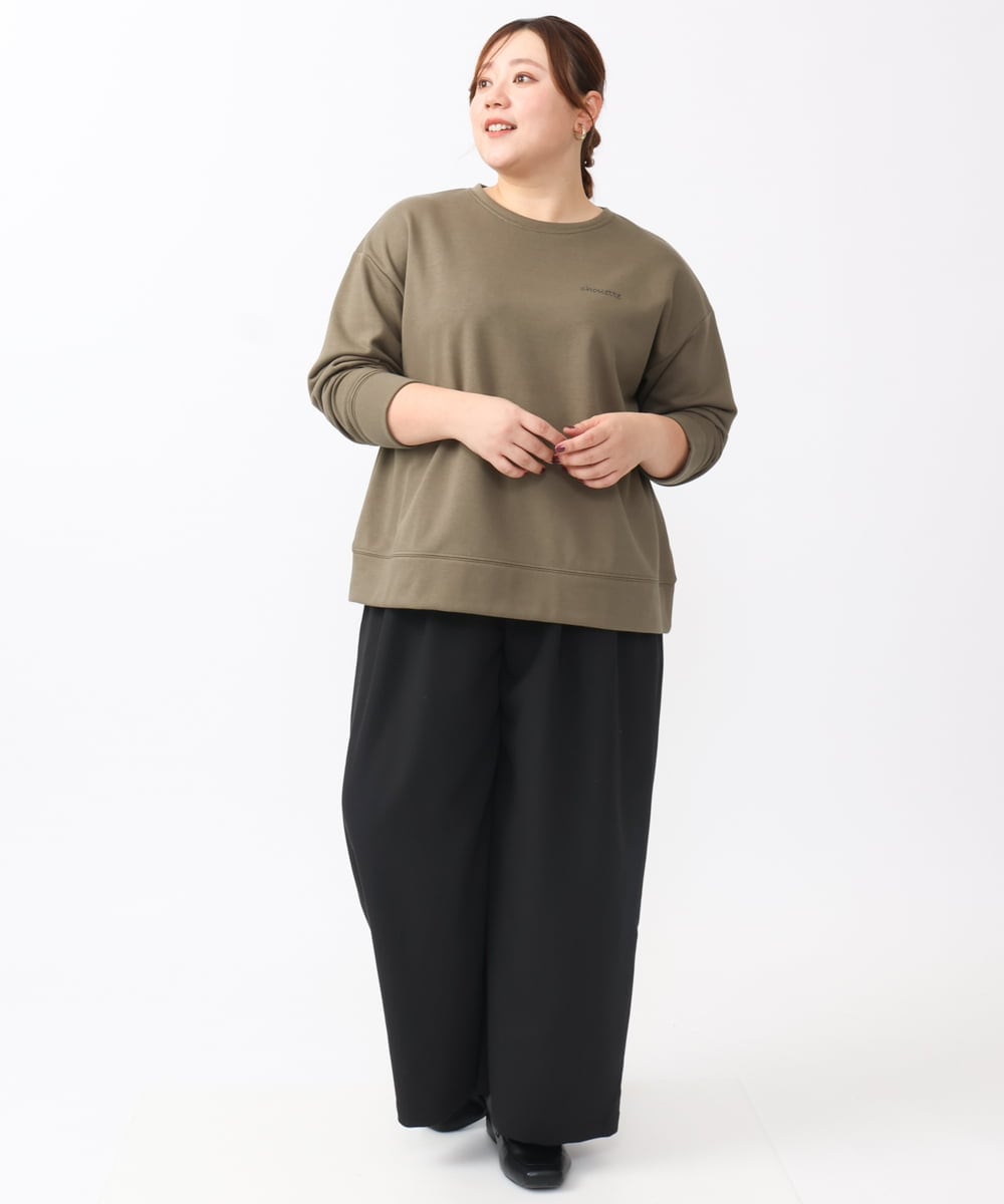 OLLAA26129 eur3(エウルキューブ) 【大きいサイズ】タックワイドパンツ ブラック(94)
