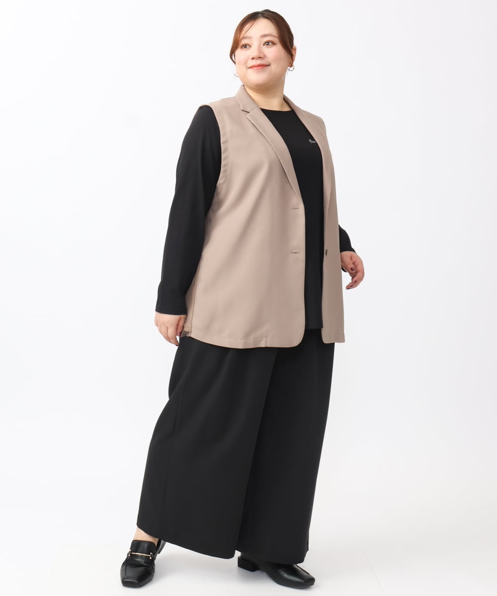 OLLAA26129 eur3(エウルキューブ) 【大きいサイズ】タックワイドパンツ ブラック(94)