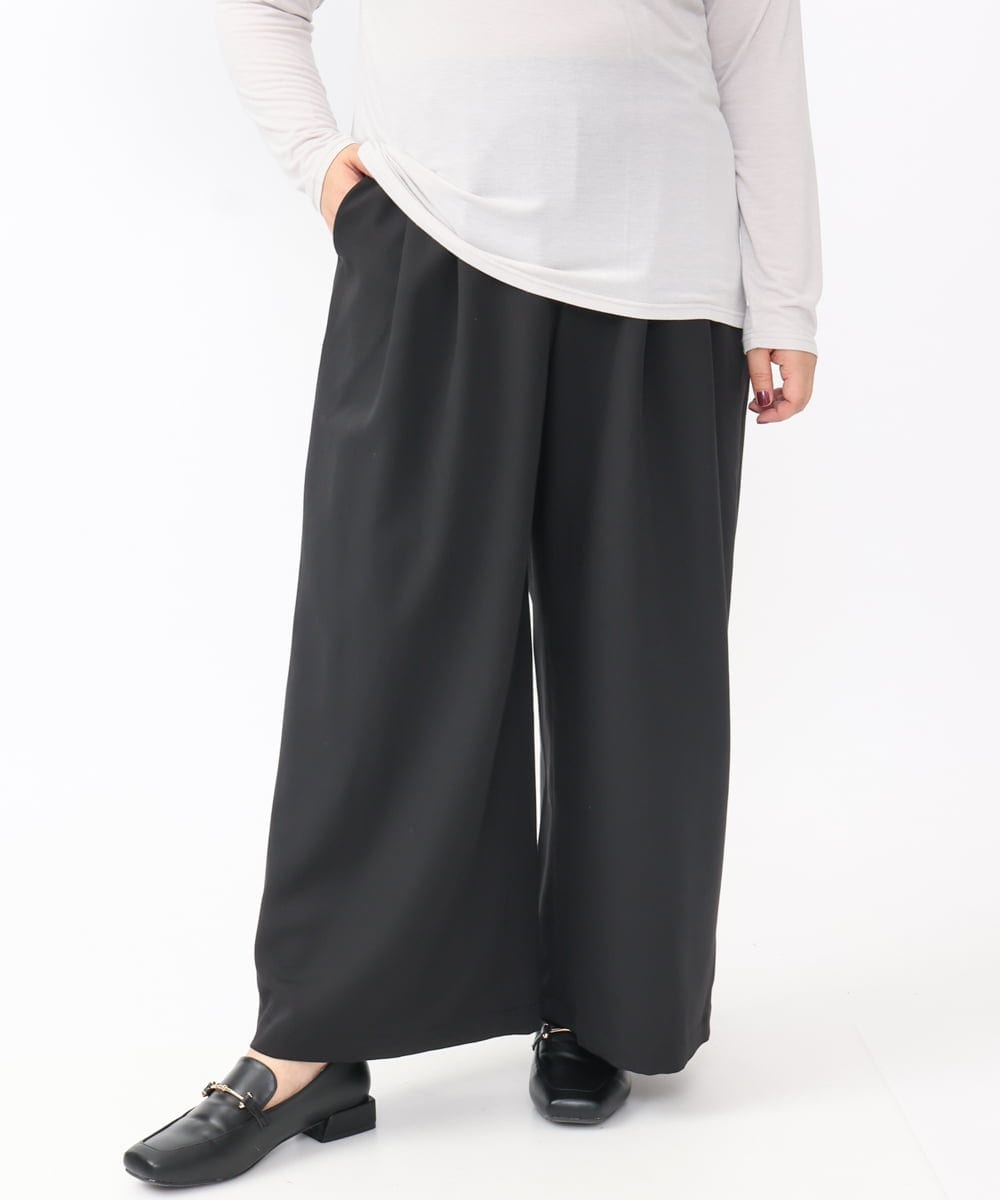 OLLAA26129 eur3(エウルキューブ) 【大きいサイズ】タックワイドパンツ ブラック(94)