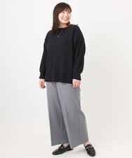 OLLAD11099 eur3(エウルキューブ) 【大きいサイズ】ロイヤルヒート裏起毛ワイドパンツ ダークグレー(93)