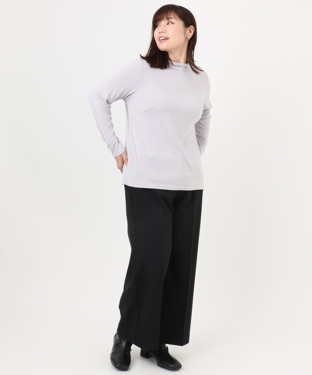 OLLAD11099 eur3(エウルキューブ) 【大きいサイズ】ロイヤルヒート裏起毛ワイドパンツ ブラック(94)