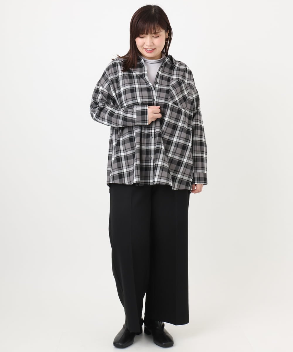 OLLAD11099 eur3(エウルキューブ) 【大きいサイズ】ロイヤルヒート裏起毛ワイドパンツ ブラック(94)