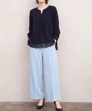 OLLAS03090 eur3(エウルキューブ) 【大きいサイズ】ロイヤルヒートワイドパンツ ライトブルー(50)
