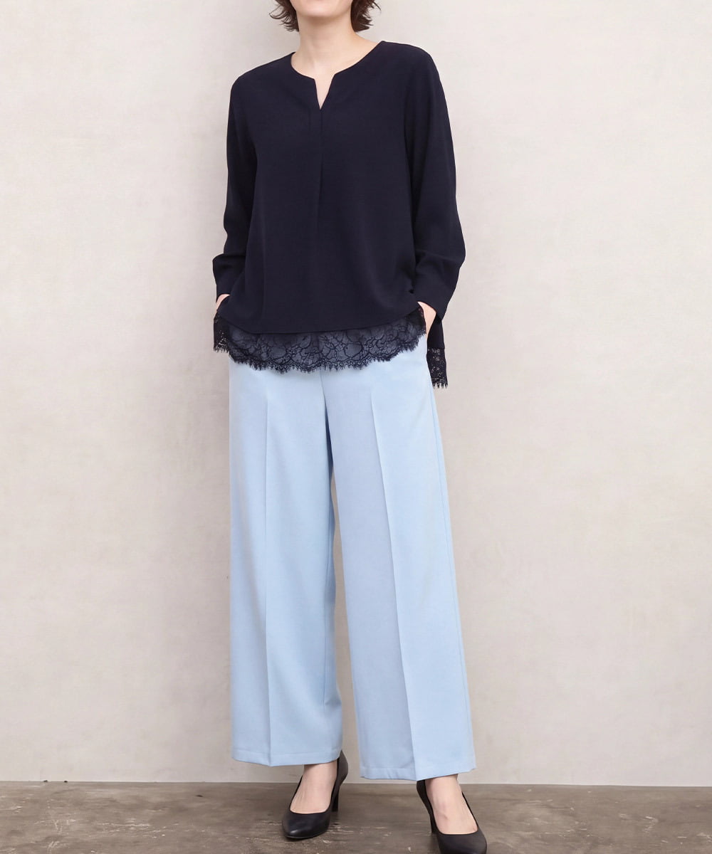 OLLAS03090 eur3(エウルキューブ) 【大きいサイズ】ロイヤルヒートワイドパンツ ライトブルー(50)