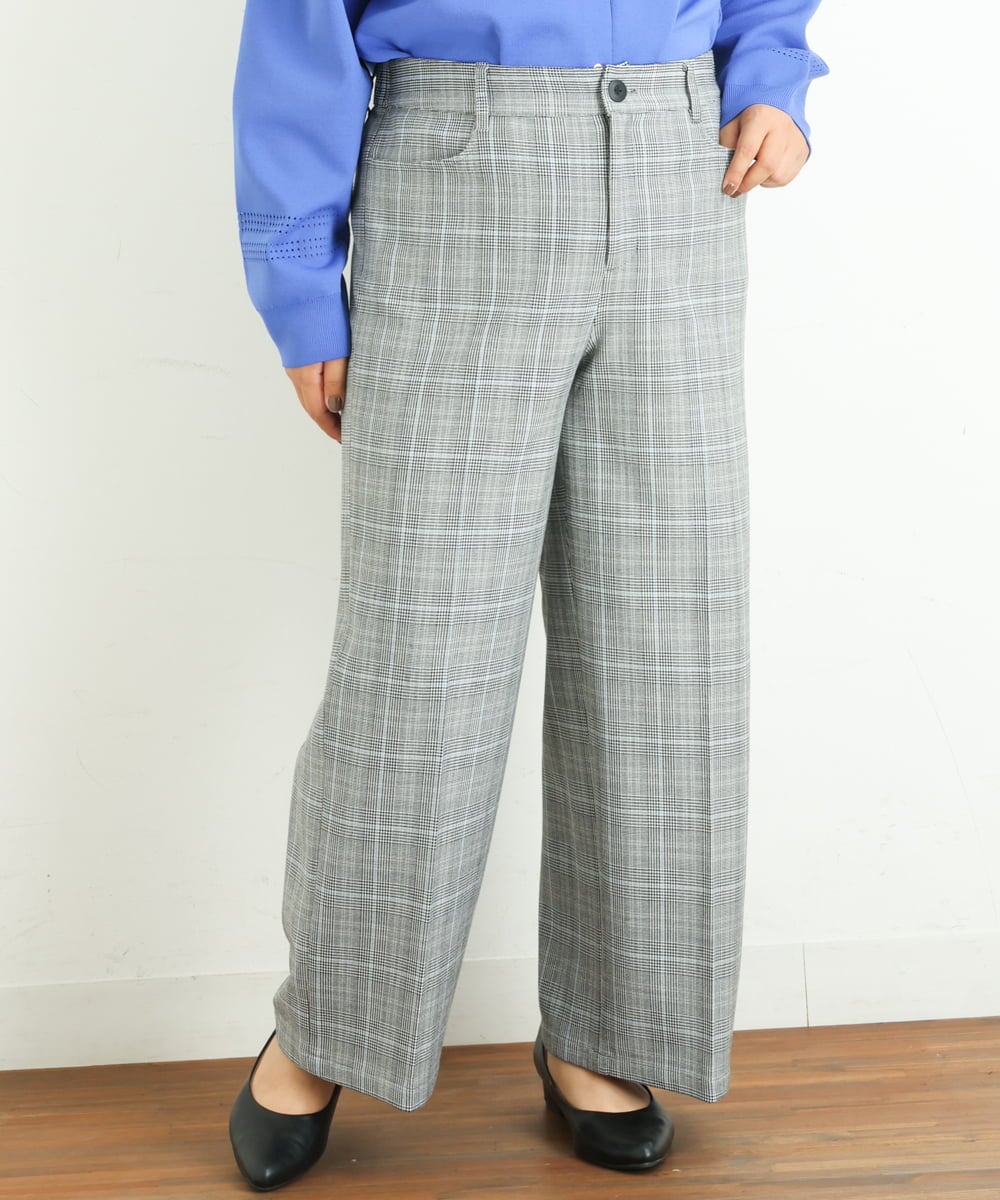 OLLAS03090 eur3(エウルキューブ) 【大きいサイズ】ロイヤルヒートワイドパンツ グレー(92)