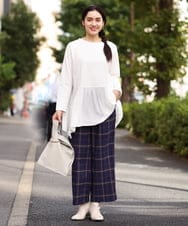 OLLAS24080 eur3(エウルキューブ) 【大きいサイズ/a.v.v×eur3】チェック柄ワイドストレートパンツ ネイビー(57)