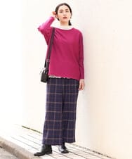 OLLAS24080 eur3(エウルキューブ) 【大きいサイズ/a.v.v×eur3】チェック柄ワイドストレートパンツ ネイビー(57)