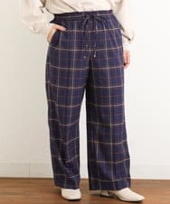 OLLAS24080 eur3(エウルキューブ) 【大きいサイズ/a.v.v×eur3】チェック柄ワイドストレートパンツ ネイビー(57)