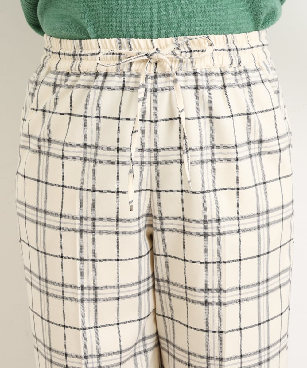OLLAS24080 eur3(エウルキューブ) 【大きいサイズ/a.v.v×eur3】チェック柄ワイドストレートパンツ アイボリー(80)