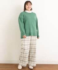 OLLAS24080 eur3(エウルキューブ) 【大きいサイズ/a.v.v×eur3】チェック柄ワイドストレートパンツ アイボリー(80)
