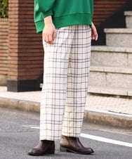 OLLAS24080 eur3(エウルキューブ) 【大きいサイズ/a.v.v×eur3】チェック柄ワイドストレートパンツ アイボリー(80)