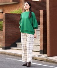 OLLAS24080 eur3(エウルキューブ) 【大きいサイズ/a.v.v×eur3】チェック柄ワイドストレートパンツ アイボリー(80)