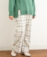 OLLAS24080 eur3(エウルキューブ) 【大きいサイズ/a.v.v×eur3】チェック柄ワイドストレートパンツ アイボリー(80)