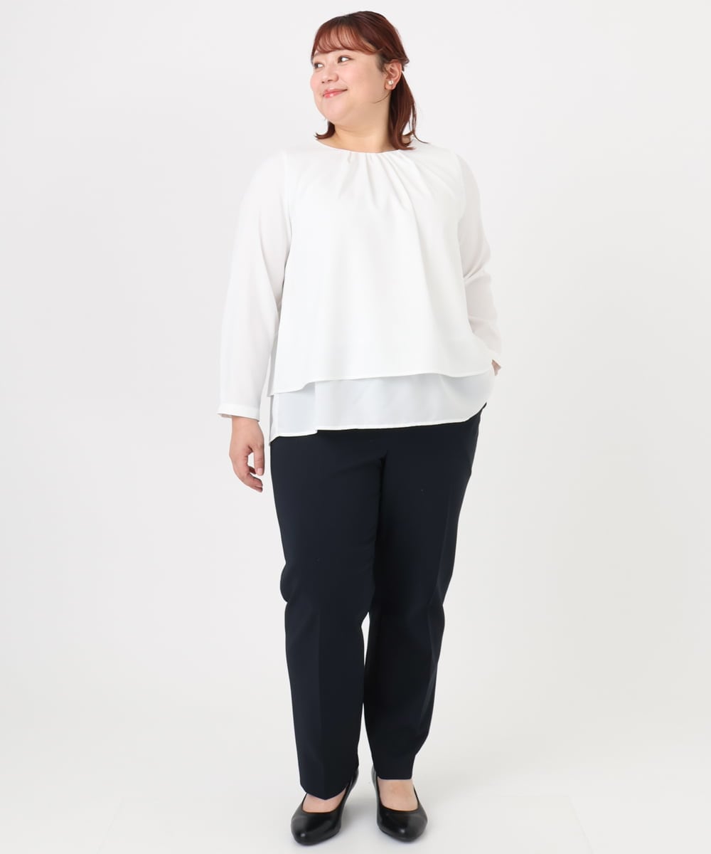 OLLBD23139 eur3(エウルキューブ) 【大きいサイズ/11号サイズあり/洗える/セットアップ対応】Wクロスストレートパンツ ネイビー(57)