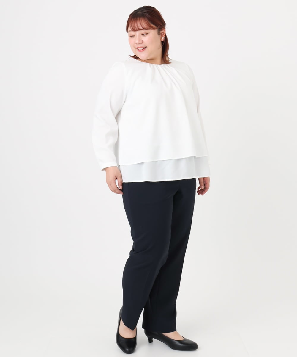 OLLBD23139 eur3(エウルキューブ) 【大きいサイズ/11号サイズあり/洗える/セットアップ対応】Wクロスストレートパンツ ネイビー(57)